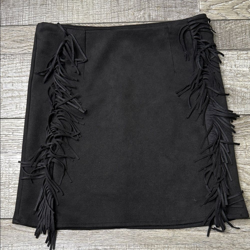 Chelsea & Violet Black Pencil Skirt with Fringe
